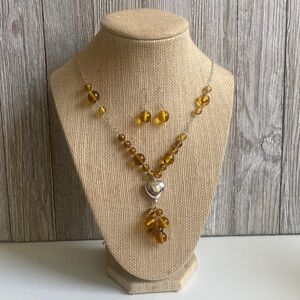 Sterling Silver 925 Amber Necklace and Earrings